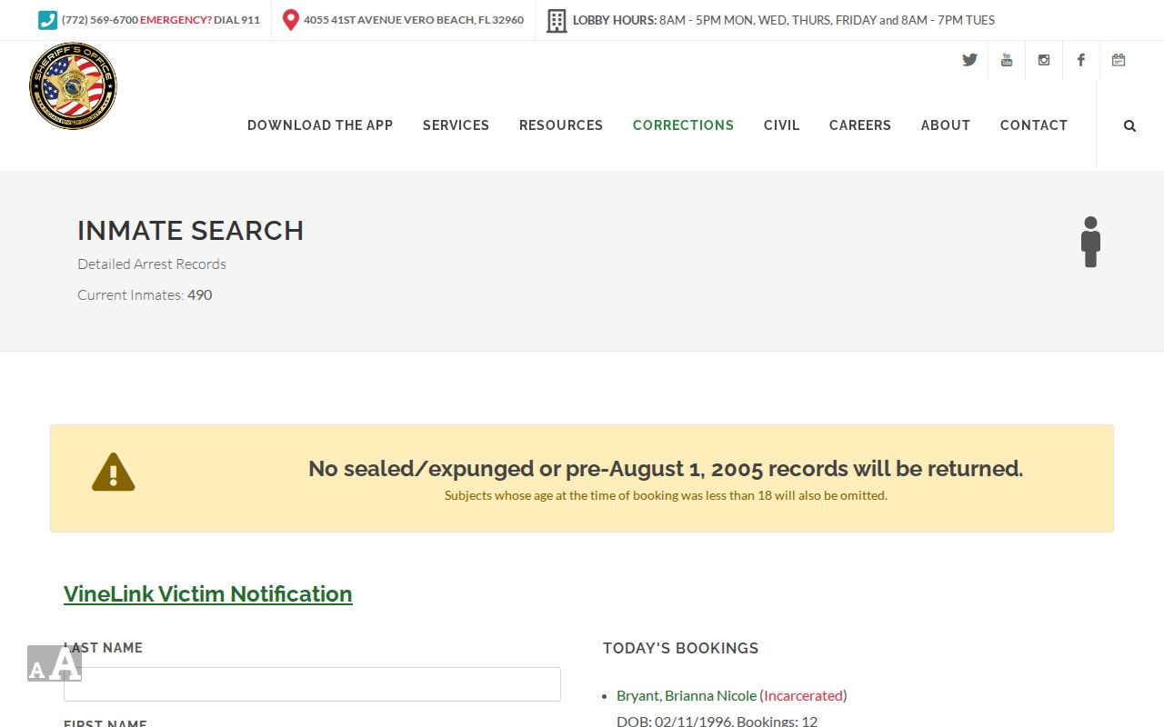 Indian River County jail roster search for booking records and mugshots