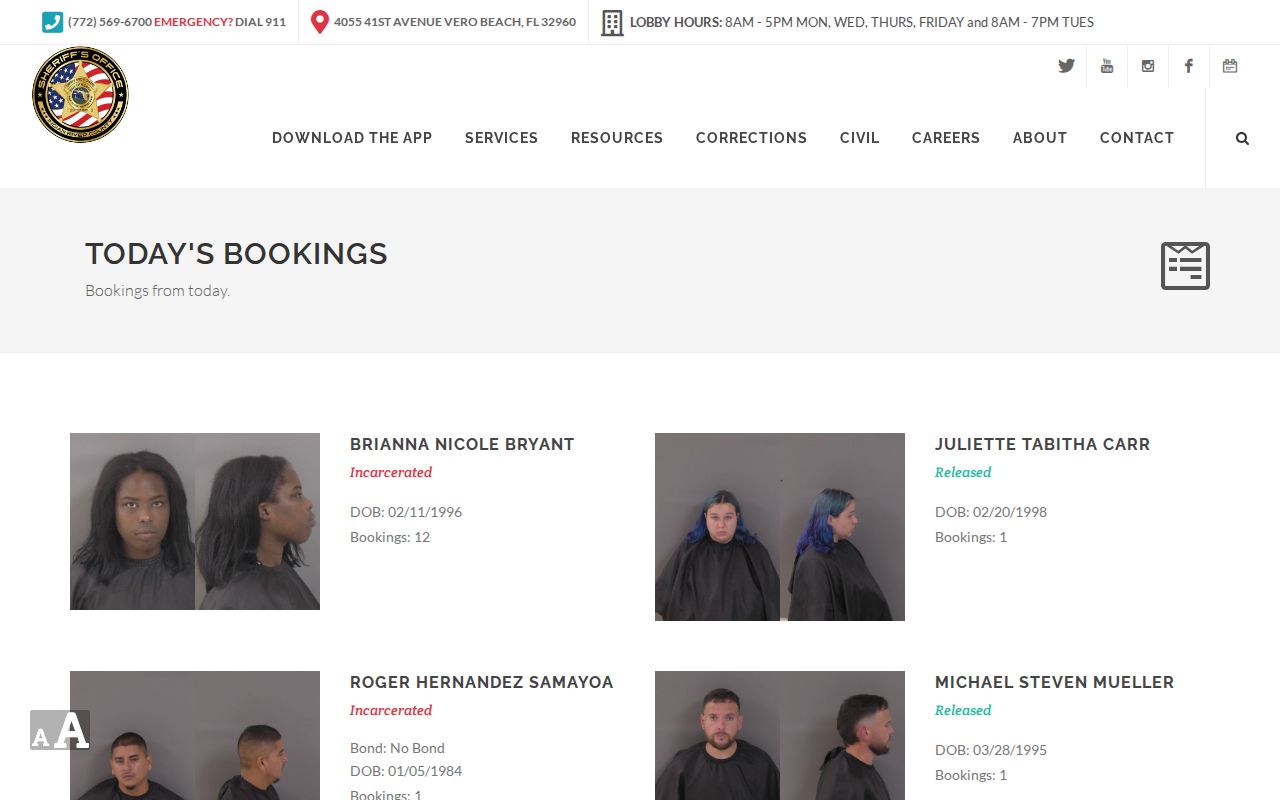 Indian River County today's bookings feed for recent mugshots