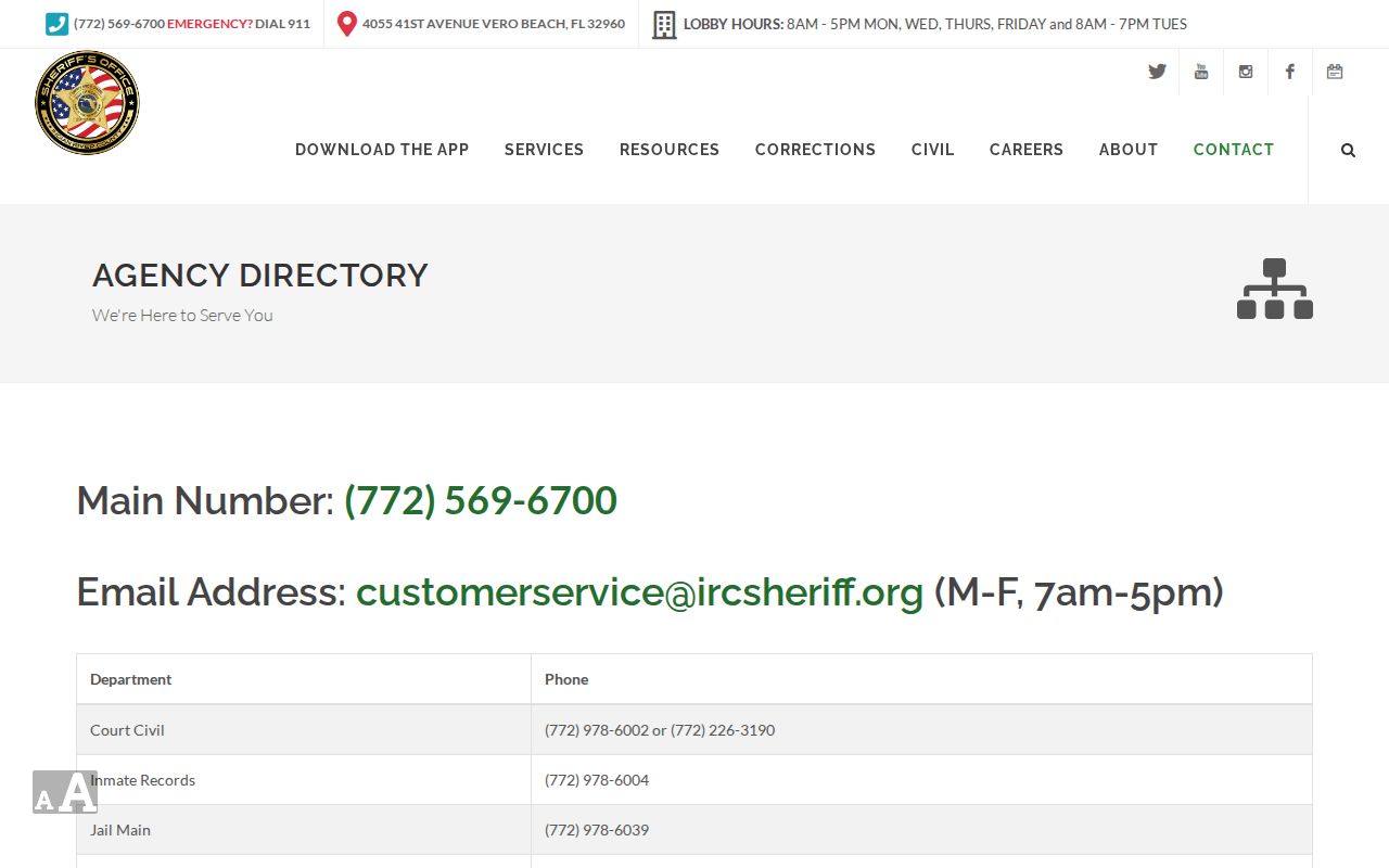 Indian River County Sheriff warrant and agency records directory
